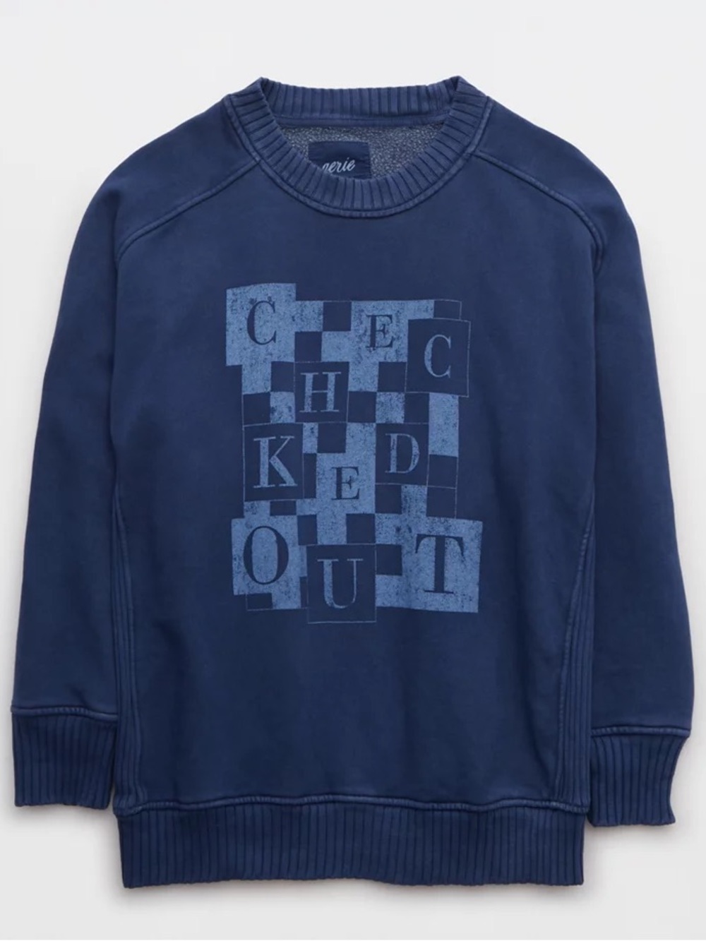 Aerie Crew neck oversized Sweatshirt checked out size XS oversized blue